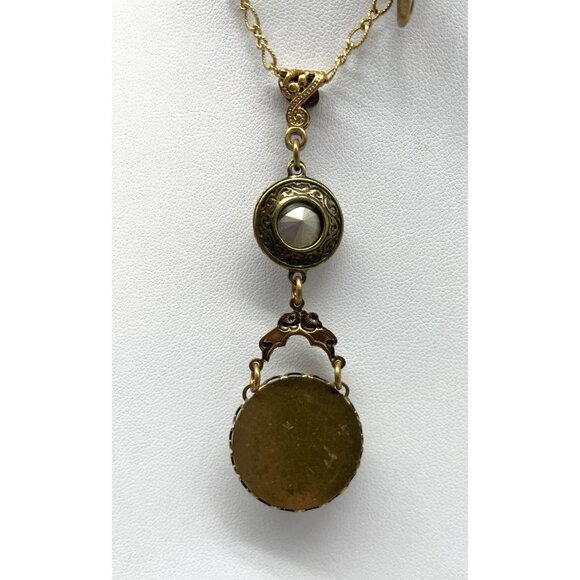 Grandmothers Buttons Rivoli Necklace & Earrings Set Gold-Tone & Pink & Iridescen - Picture 3 of 8